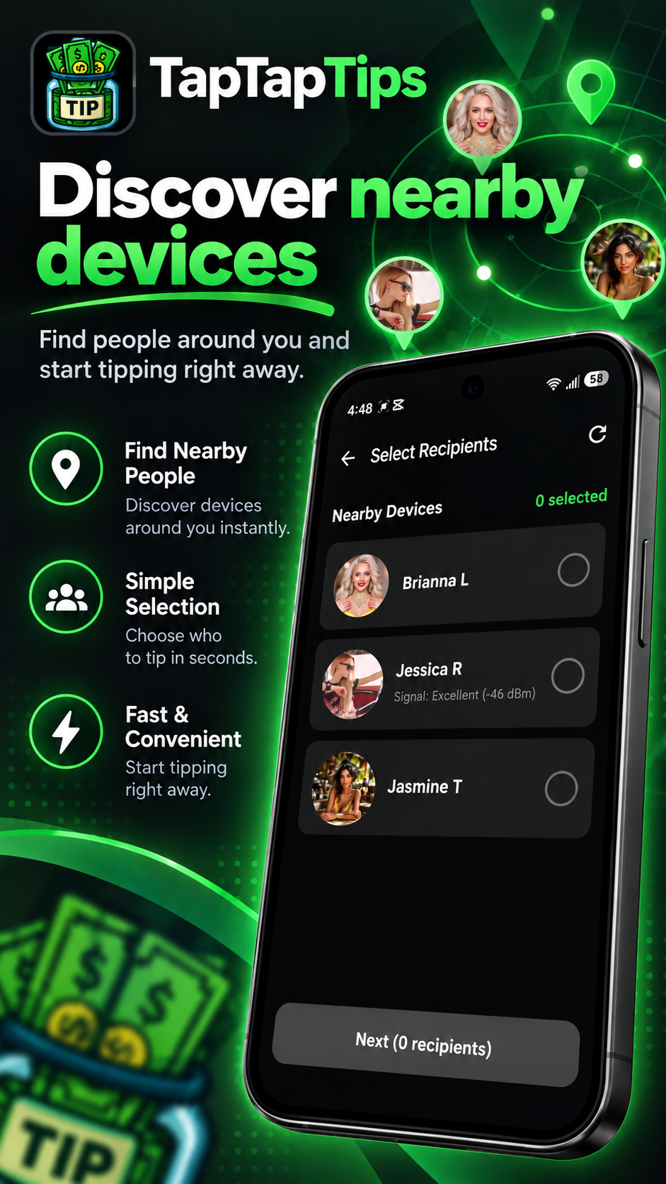 Discover nearby devices screen listing people around you